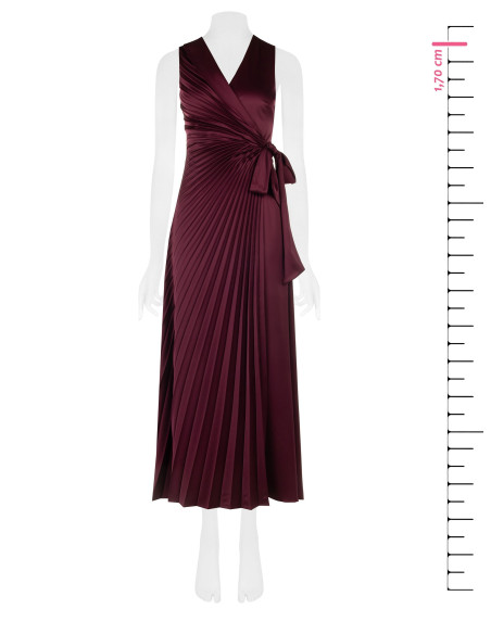 Long Pleated Satin Dress with a Crossed V-Neck and Tied Waist – Rinascimento