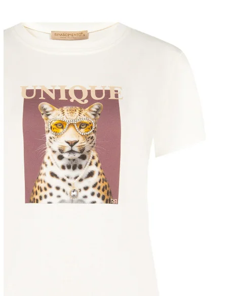 Regular-fit T-shirt in a cotton blend with a leopard print and Rinascimento-style rhinestones