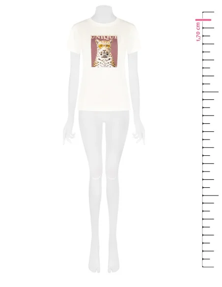 Regular-fit T-shirt in a cotton blend with a leopard print and Rinascimento-style rhinestones
