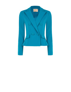 Short, Fitted, Double-Breasted Blazer Jacket in Scuba Crepe with Matching Buttons by Rinascimento