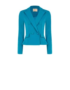 Veste blazer courte cintrée à double boutonnage en crêpe scuba avec boutons assortis « Rinascimento »