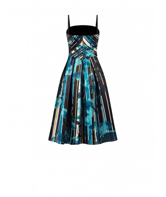 Abito Midi Bustier In Raso Strutturato Duchesse A Fiori E Righe Rinascimento