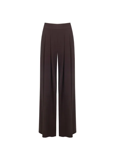 Cadi Fabric Palazzo Trousers with Double Pleats – Rinascimento