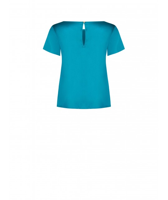 Rinascimento Flowing Satin Blouse with Short Sleeves and a Round Neckline