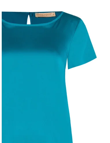 Rinascimento Flowing Satin Blouse with Short Sleeves and a Round Neckline