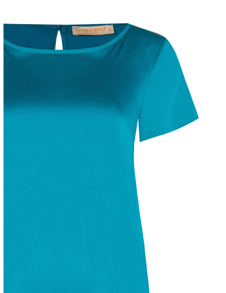 Rinascimento Flowing Satin Blouse with Short Sleeves and a Round Neckline