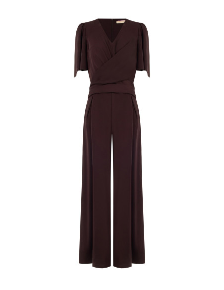Rinascimento-style Cadi fabric palazzo jumpsuit with a crossover V-neck