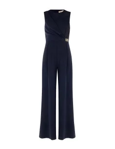 Palazzo-style jumpsuit in Cadi fabric with gold RR metal detailing by Rinascimento