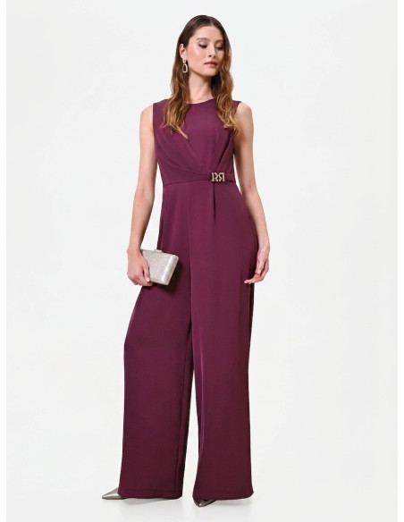 Palazzo-style jumpsuit in Cadi fabric with gold RR metal detailing by Rinascimento