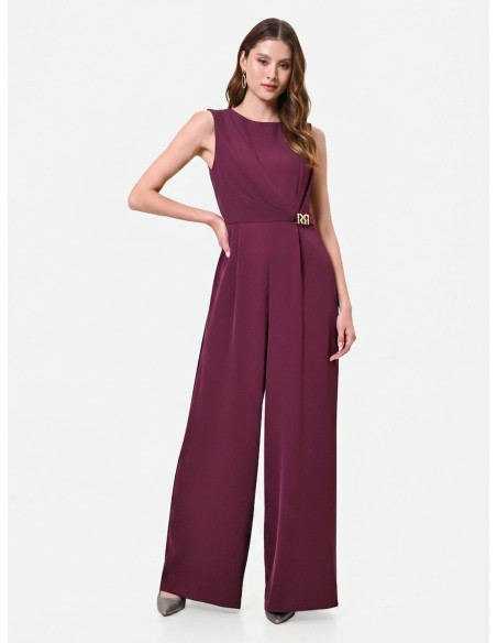 Palazzo-style jumpsuit in Cadi fabric with gold RR metal detailing by Rinascimento
