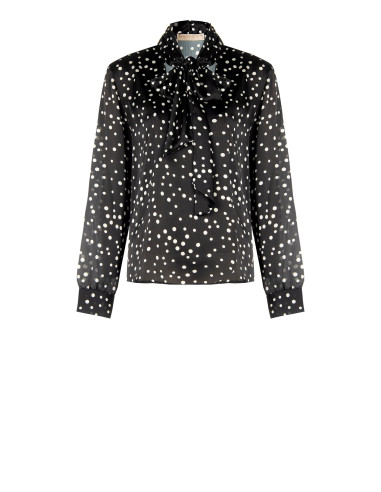 Chemise ample et fluide en satin à pois, avec encolure en V et nœud « Rinascimento »