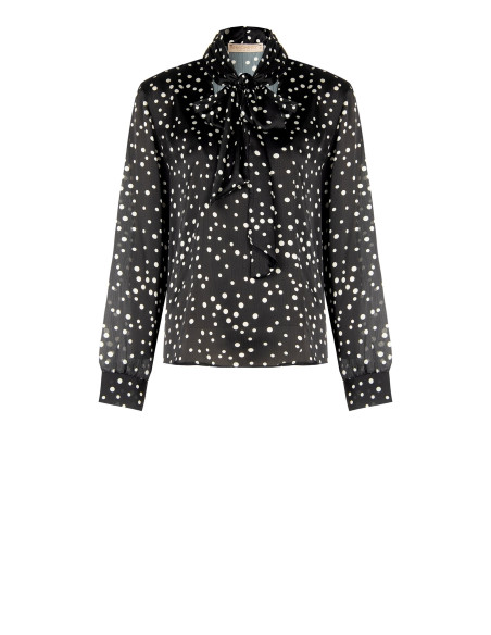 Camicia Ampia E Fluida In Raso A Pois Con Scollo A V E Fiocco Rinascimento