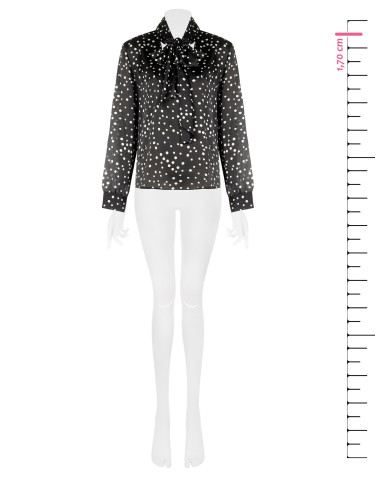 Loose-fitting, flowing polka-dot satin blouse with a V-neck and a ‘Rinascimento’ bow