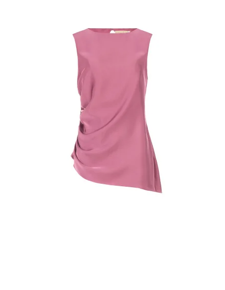 Haut fluide en satin, asymétrique et froncé sur un côté, style Rinascimento