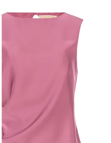 Haut fluide en satin, asymétrique et froncé sur un côté, style Rinascimento