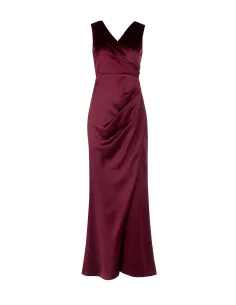 Robe longue en satin structuré, à coupe croisée, avec double encolure en V de style Rinascimento