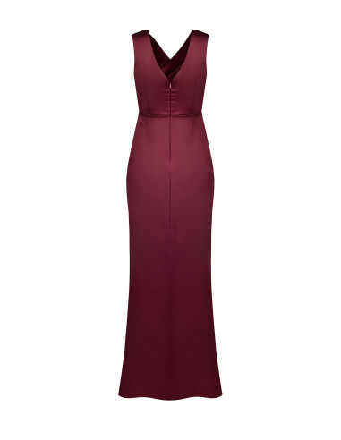 Robe longue en satin structuré, à coupe croisée, avec double encolure en V de style Rinascimento