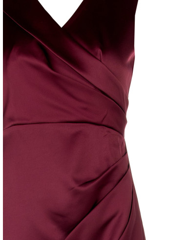 Robe longue en satin structuré, à coupe croisée, avec double encolure en V de style Rinascimento