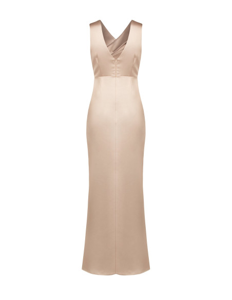Robe longue en satin structuré, à coupe croisée, avec double encolure en V de style Rinascimento
