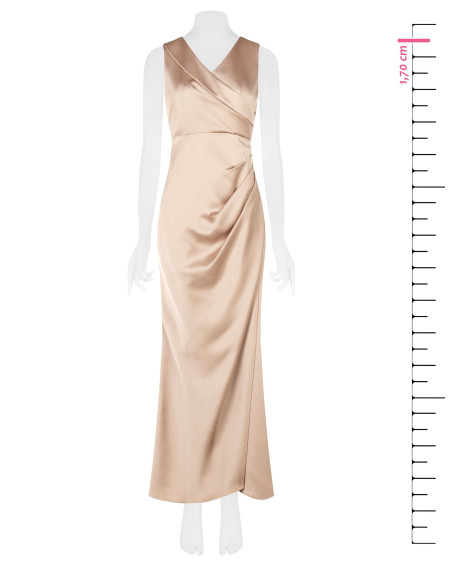 Robe longue en satin structuré, à coupe croisée, avec double encolure en V de style Rinascimento