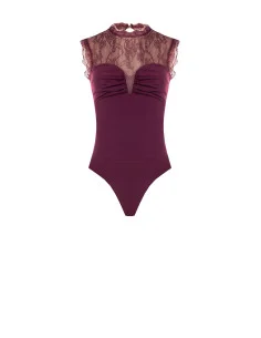 Body Aderente In Maglina Con Inserto In Pizzo Chantilly Rinascimento