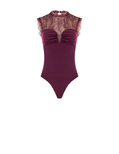 Rinascimento Form-Fitting Jersey Bodysuit with Chantilly Lace Insert