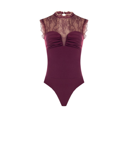 Rinascimento Form-Fitting Jersey Bodysuit with Chantilly Lace Insert
