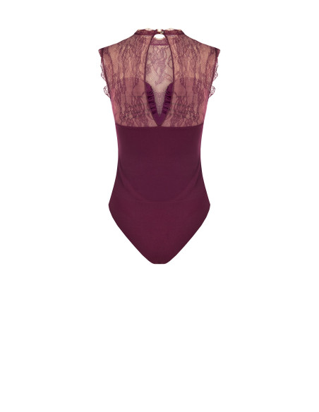Rinascimento Form-Fitting Jersey Bodysuit with Chantilly Lace Insert