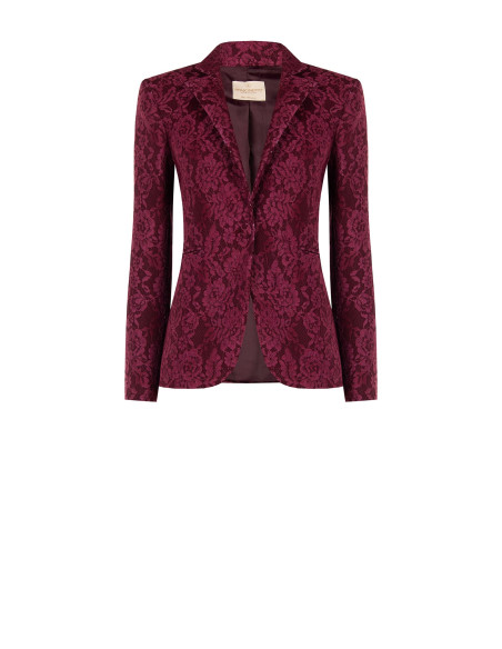 Fitted Blazer Jacket in Technical Fabric Covered with ‘Rinascimento’ Lace