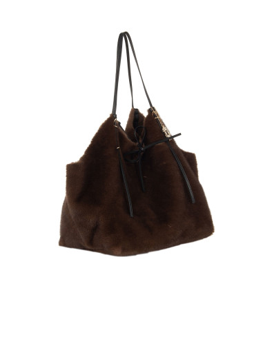 Maxi Borsa Shopper In Pelliccia Sintetica Maculata Con Pochette Interna Rinascimento