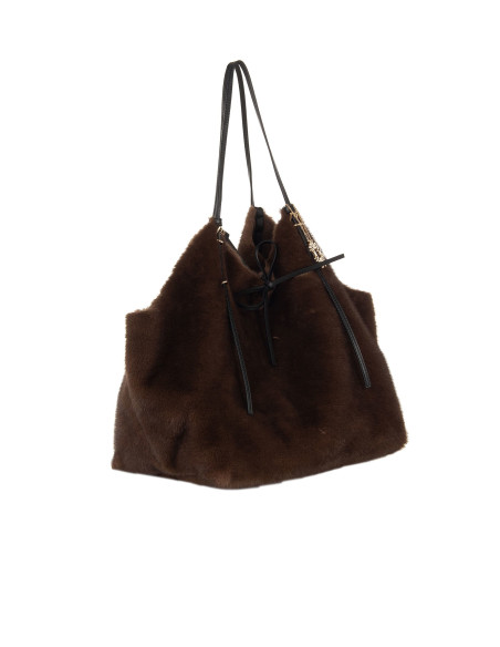 Maxi Borsa Shopper In Pelliccia Sintetica Maculata Con Pochette Interna Rinascimento