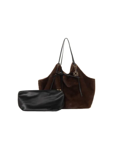 Grand sac cabas en fausse fourrure tachetée avec pochette intérieure « Rinascimento »