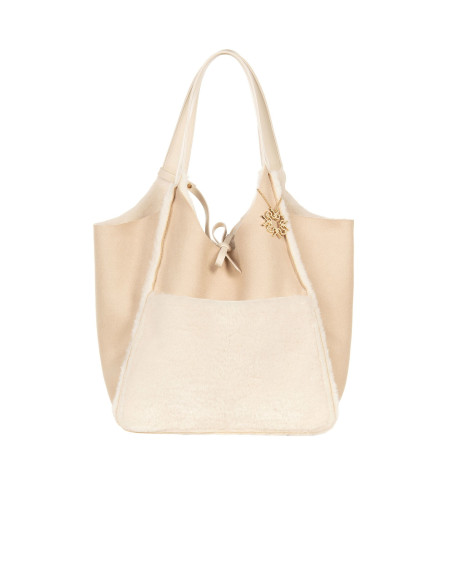 Grand sac cabas en simili-mouton avec pochette intérieure « Rinascimento »