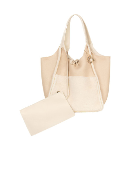 Oversized Faux Sheepskin Shopper Bag with Internal Clutch – Rinascimento