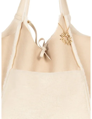 Grand sac cabas en simili-mouton avec pochette intérieure « Rinascimento »