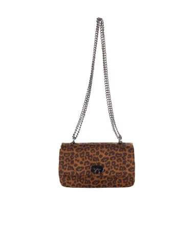 Quilted Faux Fur Shoulder Bag with Leopard Print and Double Chain Strap – Rinascimento