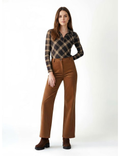 Polo cintré en tissu jacquard à carreaux avec col en simili-cuir « Rinascimento »
