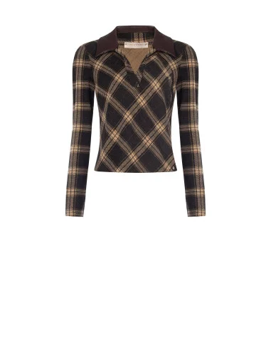 Polo Sfiancata In Tessuto Jacquard A Quadri Con Colletto In Similpelle Rinascimento