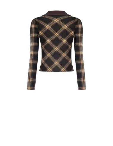 Polo Sfiancata In Tessuto Jacquard A Quadri Con Colletto In Similpelle Rinascimento