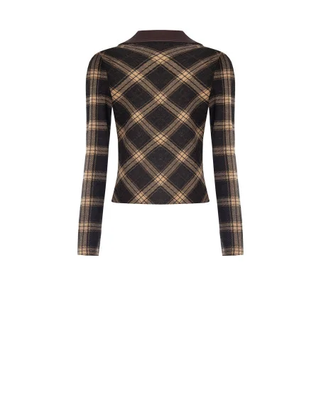 Polo Sfiancata In Tessuto Jacquard A Quadri Con Colletto In Similpelle Rinascimento