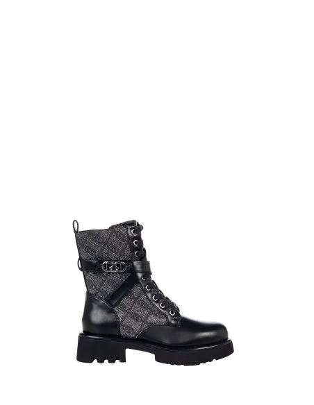 Lace-up ankle boots with glitter detailing and a Rinascimento logo pattern