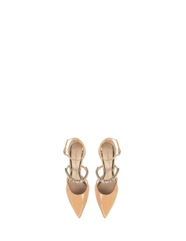 Patent Leather Pumps with a Strap Embellished with Rinascimento-Style Cabochon Stones