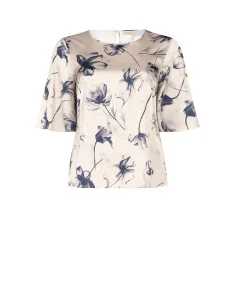 Curvy Satin Blouse with Large Blurred Floral Print and Winged Sleeves – Rinascimento Curvy