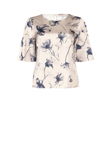 Blouse Curvy en satin à grands motifs floraux dégradés, avec manches chauve-souris – Rinascimento Curvy