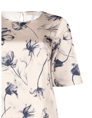 Blusa Curvy In Raso A Grandi Fiori Sfumati Con Maniche Ad Aletta Rinascimento Curvy