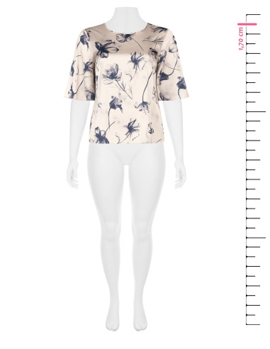 Blouse Curvy en satin à grands motifs floraux dégradés, avec manches chauve-souris – Rinascimento Curvy