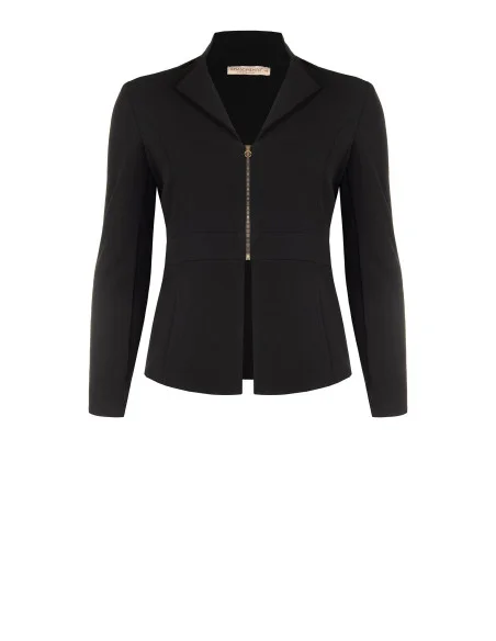 Veste blazer cintrée pour femmes rondes en crêpe scuba avec fermeture éclair et logo RR Rinascimento Curvy