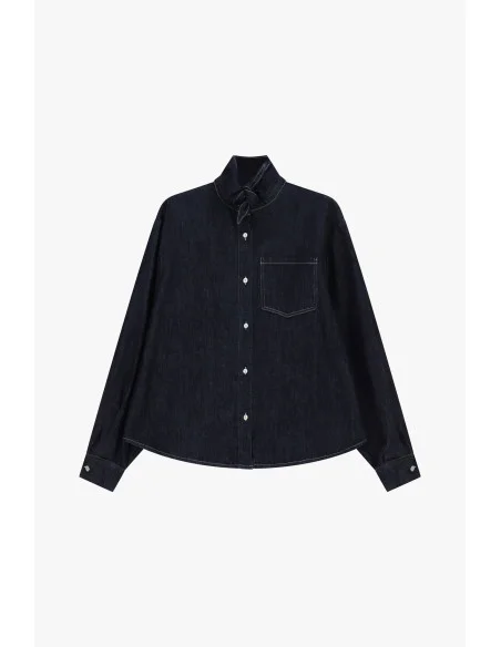 Chemise en denim avec poche poitrine et nœud au col Dixie