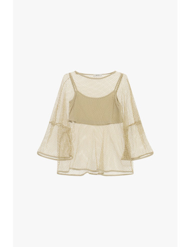 Dixie Mesh Top with Wide Sleeves and Built-in Camisole
