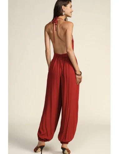 Wide-Leg Jumpsuit with Halter Neckline and Ruching at the Hem Dixie
